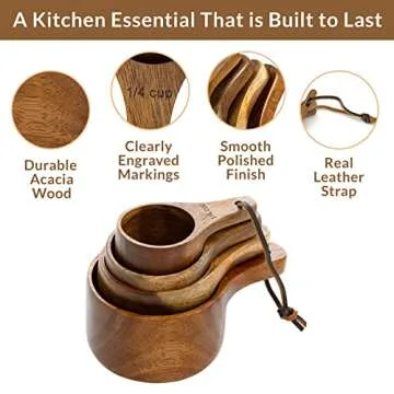 Kraft Kitchen Wooden Measuring Cups & Spoons Set - Eco-Friendly Kitchen Tool