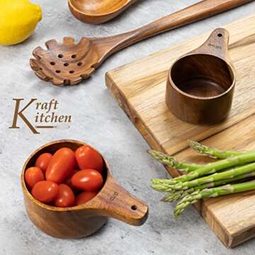 Kraft Kitchen Wooden Measuring Cups & Spoons Set - Eco-Friendly Kitchen Tool