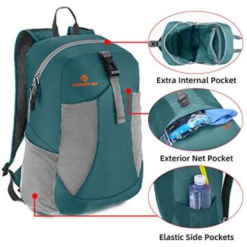 sinotron 22L Lightweight Packable Hiking Backpack, Small Hiking Backpack Day Pack for Women Men Travel Camping Vacation, Dark Green