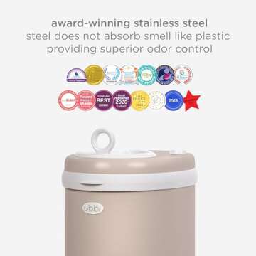 Ubbi Steel Diaper Pail, Odor Locking, No Special Bag Required, Award-Winning, Registry Must-Have, Taupe
