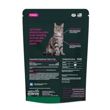 VetriScience Extra Strength Gut Health Probiotics for Cats, Digestion Support, Gas & Diarrhea, Itchy Dogs, Cough, Immune Support, 120 Million CFU per Chew, 60 Chews