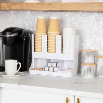 Mind Reader 6 Compartment Upright Breakroom Coffee Condiment and Cup Storage Organizer, White