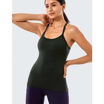 CRZ YOGA Seamless Workout Tank Tops for Women Racerback Athletic Camisole Sports Shirts with Built in Bra Dark Olive X-Small