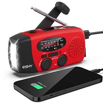 Esky Emergency Hand Crank Radio 7400mWh with 3 LED Flashlight, AM/FM/NOAA Portable Weather Radio wit...