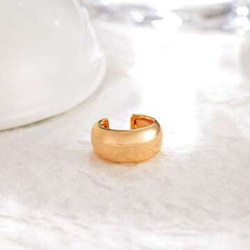 MEVECCO Chunky Ear Cuff,Dainty Conch ear cuff,Twisted Ear Cuff,14K Gold Non Pierced Ear Cuff, Gold Ear Cuff,Cabled Wide Chunky Ear Cuff Earrings,Thick Ear Cuff,Bold Cartilage Cuff, Croissant Ear Cuff,