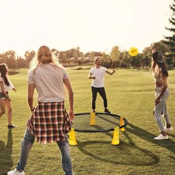 Outdoor Beach Ball Game Set Includes Standard 3 Balls,Net, Carring Case and Instruction Roundnet Game Set Beach Lawn Backyard Yard Ball Game Outdoor Indoor for Adults and Family