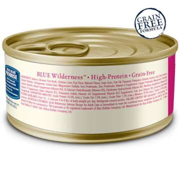 Blue Buffalo Wilderness Natural High-Protein Grain-Free Wet Food for Adult Cats, Salmon Paté, 5.5-o...