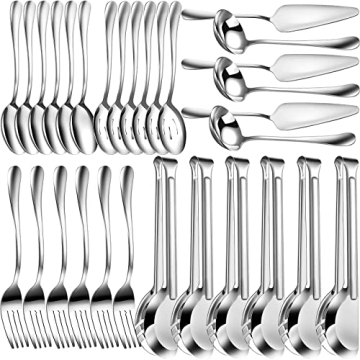 Thenshop 30 Pcs Stainless Steel Serving Utensils Set Serving Flatware Set Include Large Serving Spoo...