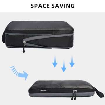 BAGAIL 4 Set/6 Set Ultralight Compression Packing Cubes Packing Organizer for Travel Accessories Luggage Suitcase Backpack(70D FullMesh 6Set Black)