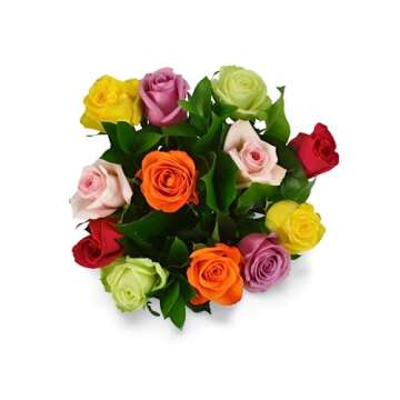 KaBloom Flowers - Valentine Collection - 12 Assorted Roses and Greens with Vase - Gift for Birthday,...