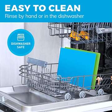 Extra Thick Flexible Plastic Cutting Board Mats with Food Icons & EZ-Grip Waffle Back, (Set of 6) Dishwasher Safe Vibrant