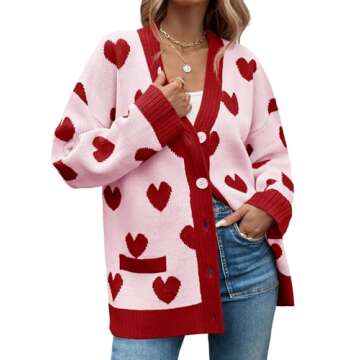 Saodimallsu Women’s Oversized Heart Cardigan - Color Block V Neck Sweater
