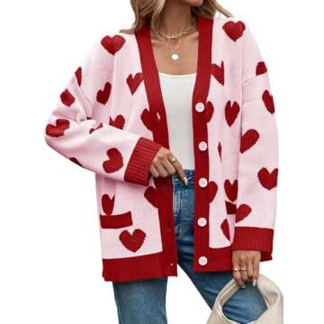 Saodimallsu Women's Cardigan: Cozy Heart-Printed Style