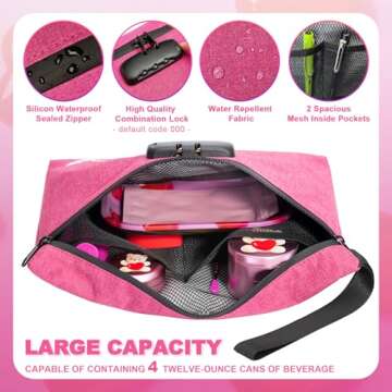 MAICHENG Smell Proof Bag with Combination Lock, Large Smell Proof Containers, Carbon Lined Odor Proof Pouch, Water Resistant, Airtight Zipper, Travel Storage Kit, Pink