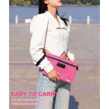 MAICHENG Smell Proof Bag with Combination Lock, Large Smell Proof Containers, Carbon Lined Odor Proof Pouch, Water Resistant, Airtight Zipper, Travel Storage Kit, Pink