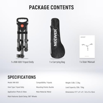 NEEWER Tripod Dolly – Heavy Duty, 2-Inch Wheels for Video