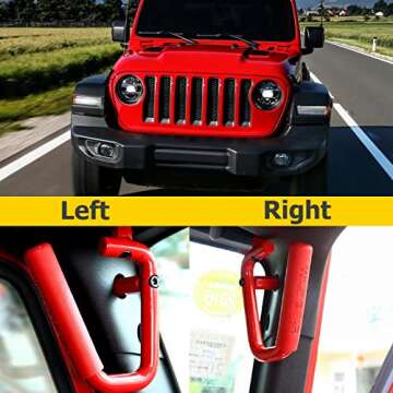 AUXMART Front Grab Handles for Jeep Wrangler JK (2007-2017) - Durable and Stylish Red Grab Bars