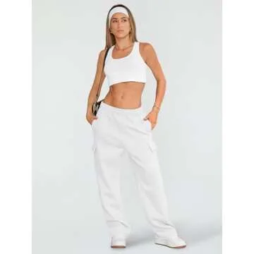 AUTOMET Womens Cargo Sweatpants Wide Leg Fleece Lined Y2k Pants Fall Winter Baggy Joggers with Pockets, White, XS
