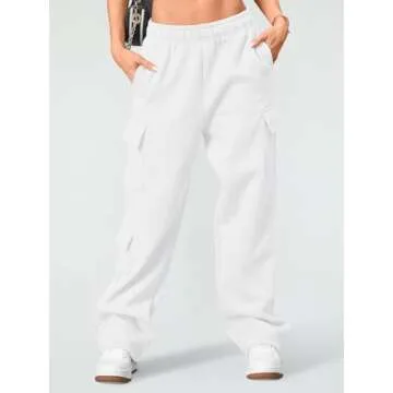 AUTOMET Womens Cargo Sweatpants Wide Leg Fleece Lined Y2k Pants Fall Winter Baggy Joggers with Pockets, White, XS