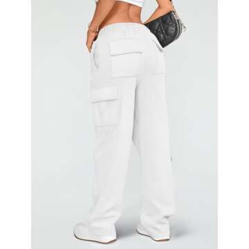 AUTOMET Womens Cargo Sweatpants Wide Leg Fleece Lined Y2k Pants Fall Winter Baggy Joggers with Pockets, White, XS