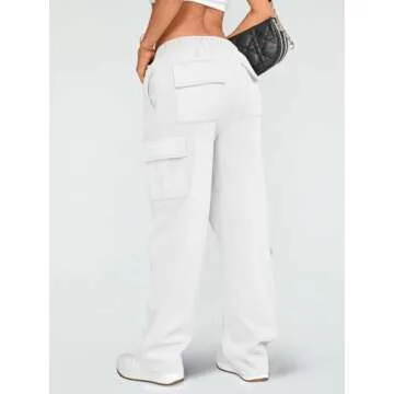 AUTOMET Womens Cargo Sweatpants Wide Leg Fleece Lined Y2k Pants Fall Winter Baggy Joggers with Pockets, White, XS