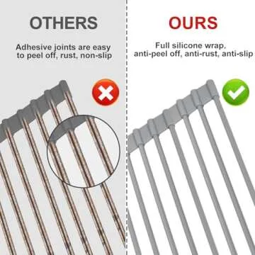 MERRYBOX Roll Up Dish Drying Rack, Over The Sink Dish Rack Foldable, Heat-Resistant, Anti-Slip Silicone Coated Steel Dish Drainer for Kitchen Sink, Multipurpose Roll Up Sink Drying Rack, 17.5" x 13"