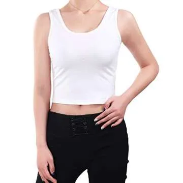Boao 4 Pieces Basic Crop Tank Tops Sleeveless Racerback Crop Top for Women (Black, White, Army Green, Coffee, Large)
