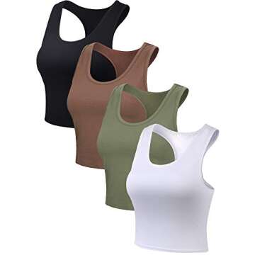 Boao 4 Pieces Basic Crop Tank Tops Sleeveless Racerback Crop Top for Women (Black, White, Army Green, Coffee, Large)