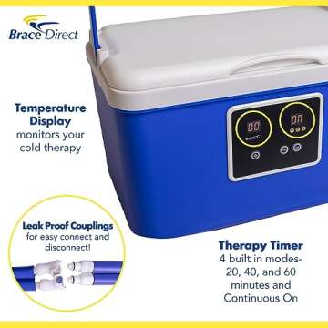 Renewed Blue Ice Cold Therapy Circulation Machine with Universal Pad- Back, Knee, Hip, Shoulder, Ankle- Quiet Cryotherapy Pain Relief for Post Surgical, Arthritis, and Swelling by Brace Direct