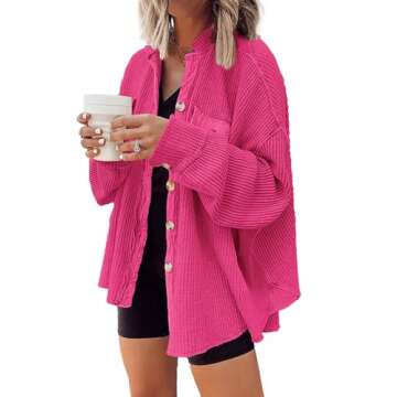 Yanekop Shacket Women Waffle Knit Jacket - Cute Casual Lightweight Wear