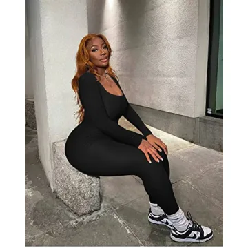 GOKATOSAU Sexy Bodycon Long Sleeve Romper for Women