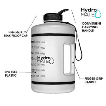 NatureWorks HydroMATE Gallon Water Bottle with Straw BPA FREE Leak Proof Reusable Water Bottle with Times to Drink Marked Hourly 128 oz