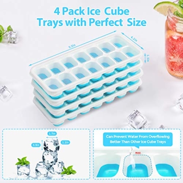 DOQAUS 4 Pack Silicone Ice Cube Trays for Easy Release