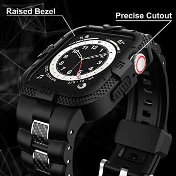 GELISHI Bands Compatible for Apple Watch Band 45mm 44mm 42mm, Men Sport Rugged Band with Protective ...