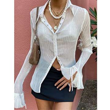 Women Y2K Lace Shirt Vintage Button Down Blouse