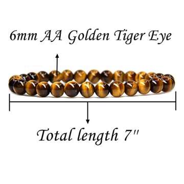 Natural AA Grade Golden Tiger Eye Gemstone 6mm Round Beads Stretch Bracelet 7" Unisex
