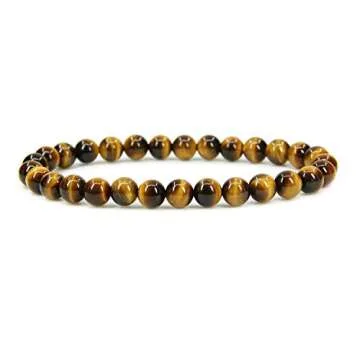 Natural AA Grade Golden Tiger Eye Gemstone 6mm Round Beads Stretch Bracelet 7" Unisex