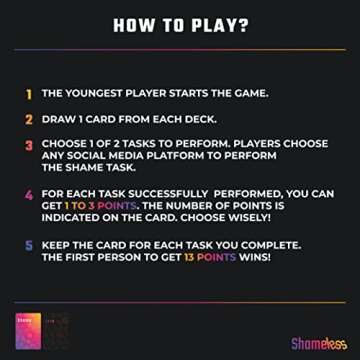 Shameless Party Card Game with Fun & Awkward Social Media & Real Life Dares for Teens & Adults Party Game Night - Group Board Game for Birthday & Bachelorette Party - Funny Family & Friends Game