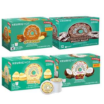 Donut Shop K cup Coffee Pods Variety Pack – Set of 4 Flavors | Coconut Mocha + Nutty Caramel + Van...