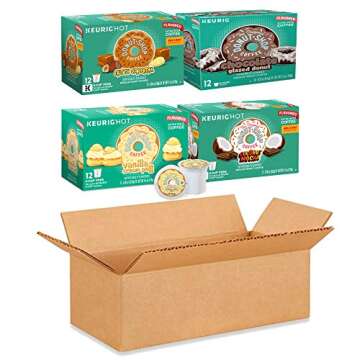 Donut Shop K cup Coffee Pods Variety Pack – Set of 4 Flavors | Coconut Mocha + Nutty Caramel + Vanilla Cream Puff + Chocolate Glazed Donut | 12 Ct Each, 48 Ct Total | Original Retail Packaging
