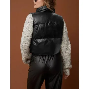 Ailoqing Women's Stylish Faux Leather Puffer Vest
