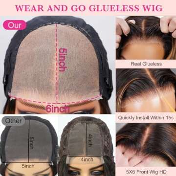 NAYUMI 6X5 Wear and Go Glueless Wigs Human Hair Pre plucked Pre Cut + High Density 220% Salon-Qualit...
