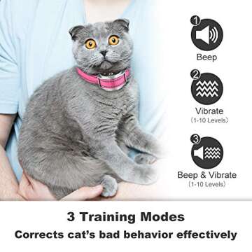 Paipaitek Cat Training Collar, No Shock Cat Collar with Remote, Humane Cat Meow Collar w/Beep and Vibration Modes, Reflective Cat Collar for Kittens