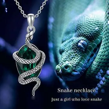 Charming Snake Necklace Sterling Silver with Green Crystal