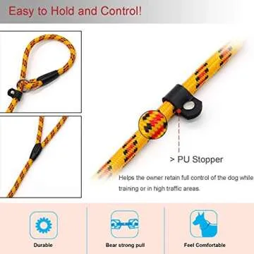 Coolrunner Dog Rope Leash, 5 FT Pet Slip Lead, Dog Training Leash, Standard Adjustable Pet Nylon Leash for Small Medium Dogs 10-80 lb Walking(Yellow)