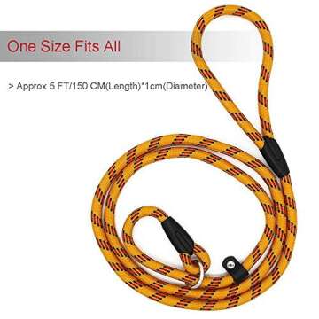 Coolrunner Dog Rope Leash, 5 FT Pet Slip Lead, Dog Training Leash, Standard Adjustable Pet Nylon Leash for Small Medium Dogs 10-80 lb Walking(Yellow)