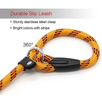 Coolrunner Dog Rope Leash, 5 FT Pet Slip Lead, Dog Training Leash, Standard Adjustable Pet Nylon Leash for Small Medium Dogs 10-80 lb Walking(Yellow)