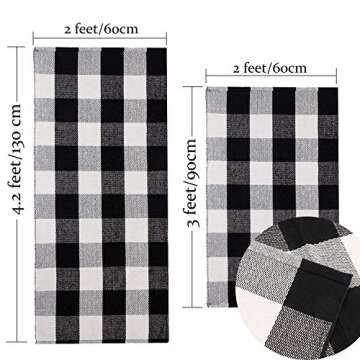 U'Artlines Buffalo Plaid Rug, Cotton Area Rug Checkered Plaid Doormat Kitchen Runner Washable Entryway for Bedroom, Kitchen, Laundry Room (2'x3'+2'x4.2', Black-White)