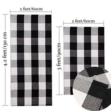 U'Artlines Buffalo Plaid Rug, Cotton Area Rug Checkered Plaid Doormat Kitchen Runner Washable Entryway for Bedroom, Kitchen, Laundry Room (2'x3'+2'x4.2', Black-White)