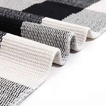 U'Artlines Buffalo Plaid Rug, Cotton Area Rug Checkered Plaid Doormat Kitchen Runner Washable Entryway for Bedroom, Kitchen, Laundry Room (2'x3'+2'x4.2', Black-White)